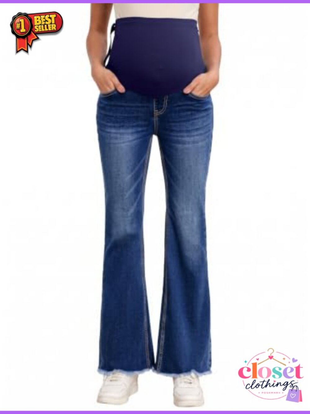 Maternity Flare Bootcut Jeans Over Belly Panel Pockets